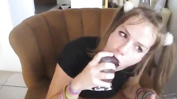 Amber blank practicing her deep throat skills for cam