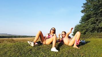 dildoing together for an outdoor orgasm